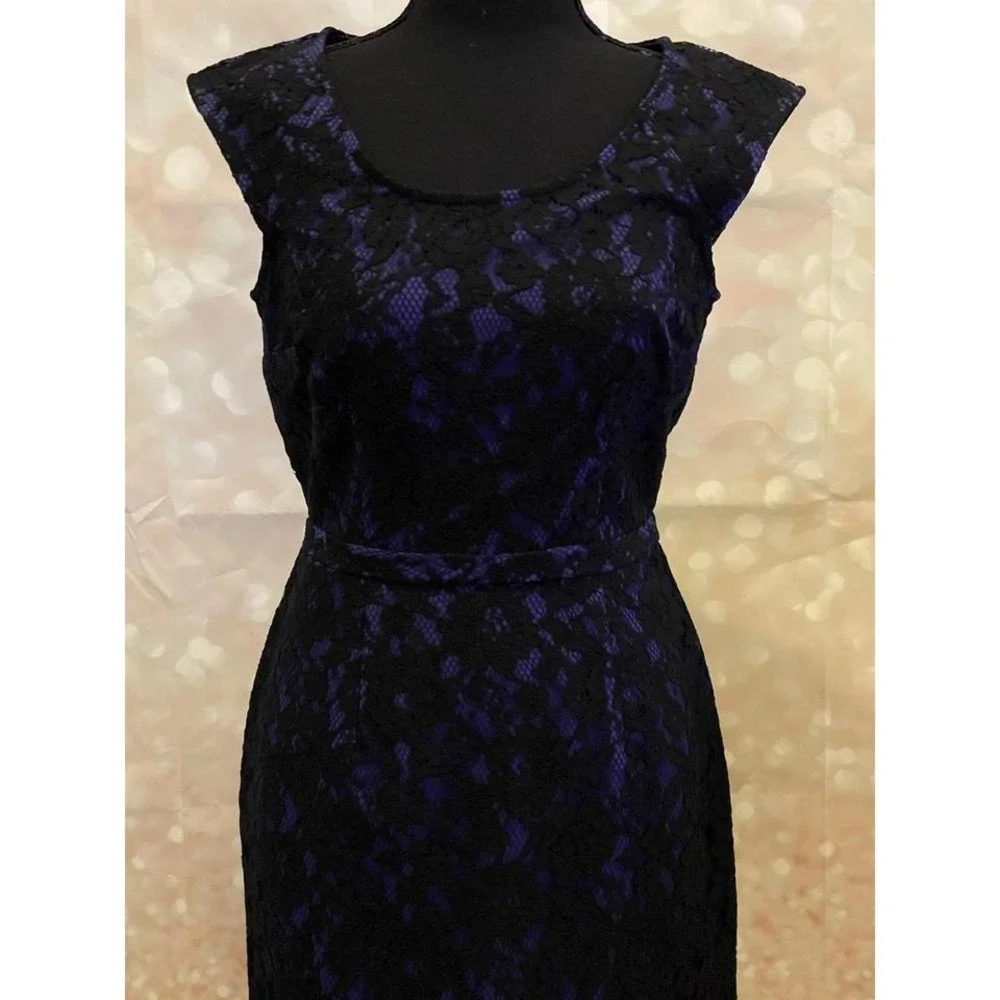 Simply Vera Vera Wang 2 Purple/Black‎ Lace Knee Length BodyCon Zipper Back - Picture 2 of 7